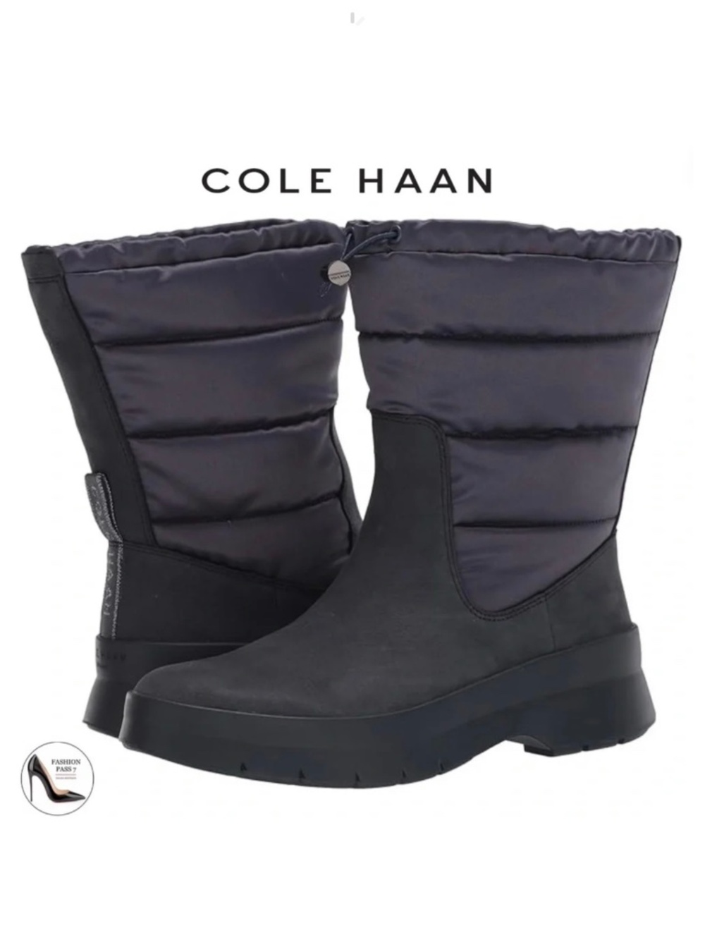 Cole Haan Pinch Utility Puffer Dark Gray Leather Waterproof Winter Snow Boot 8.5